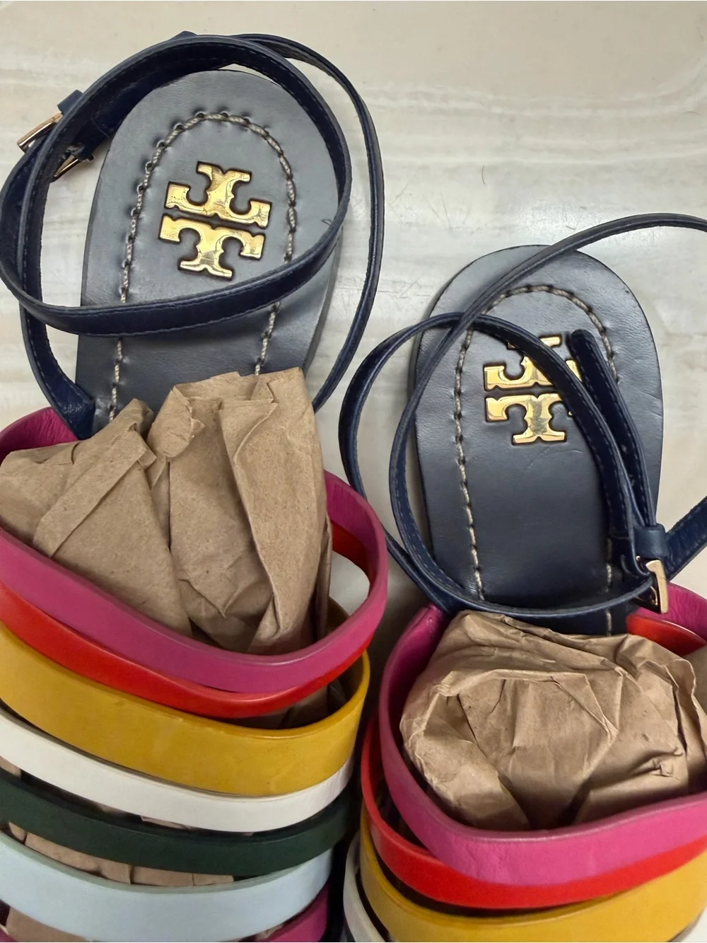 Tory Burch Multicolor rainbow Strappy Flat Sandals
